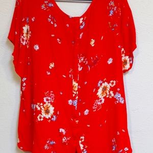 Size 3 Red Floral Gauze Blouse